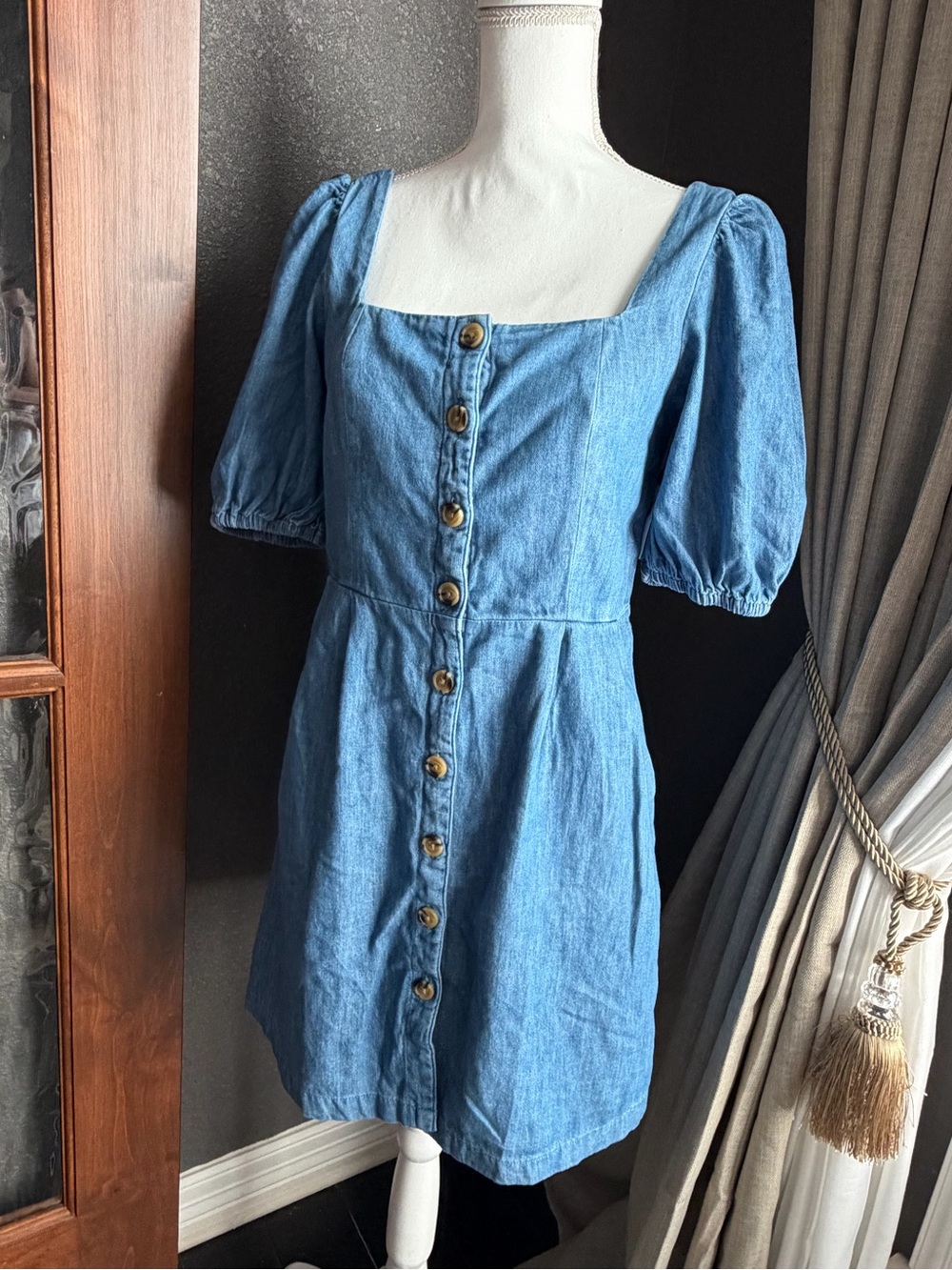Classic Blue Denim Button-Front Mini Dress - Old Navy